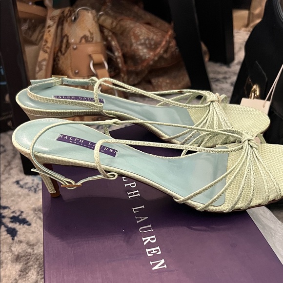 Ralph Lauren Piper Celadon Lizard Strappy Sandals NIB w/dustie + extra heel  tap - Picture 9 of 14